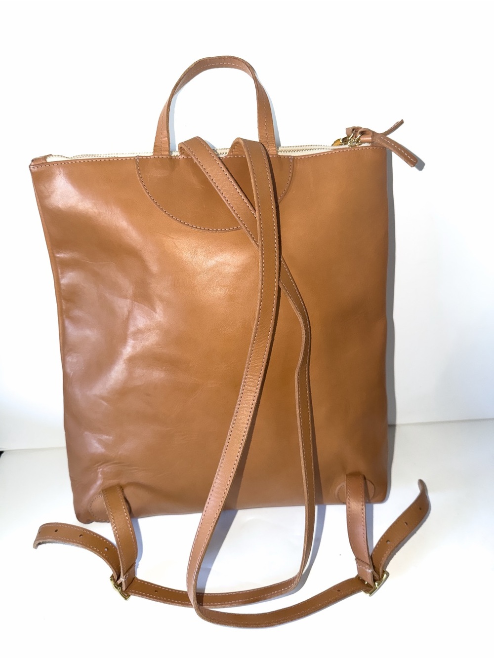 Clare V. Tan Perforated Leather Backpack Tote - Women's Convertible Bag - Picture 7 of 10